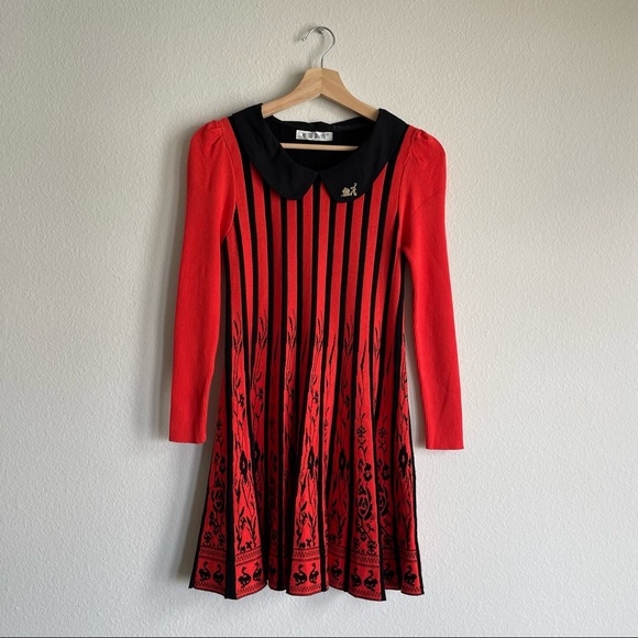 60s Mod K-Pop Lolita Striped Pleated Sweater Mini Dress Peter Pan Collar - Picture 1 of 5